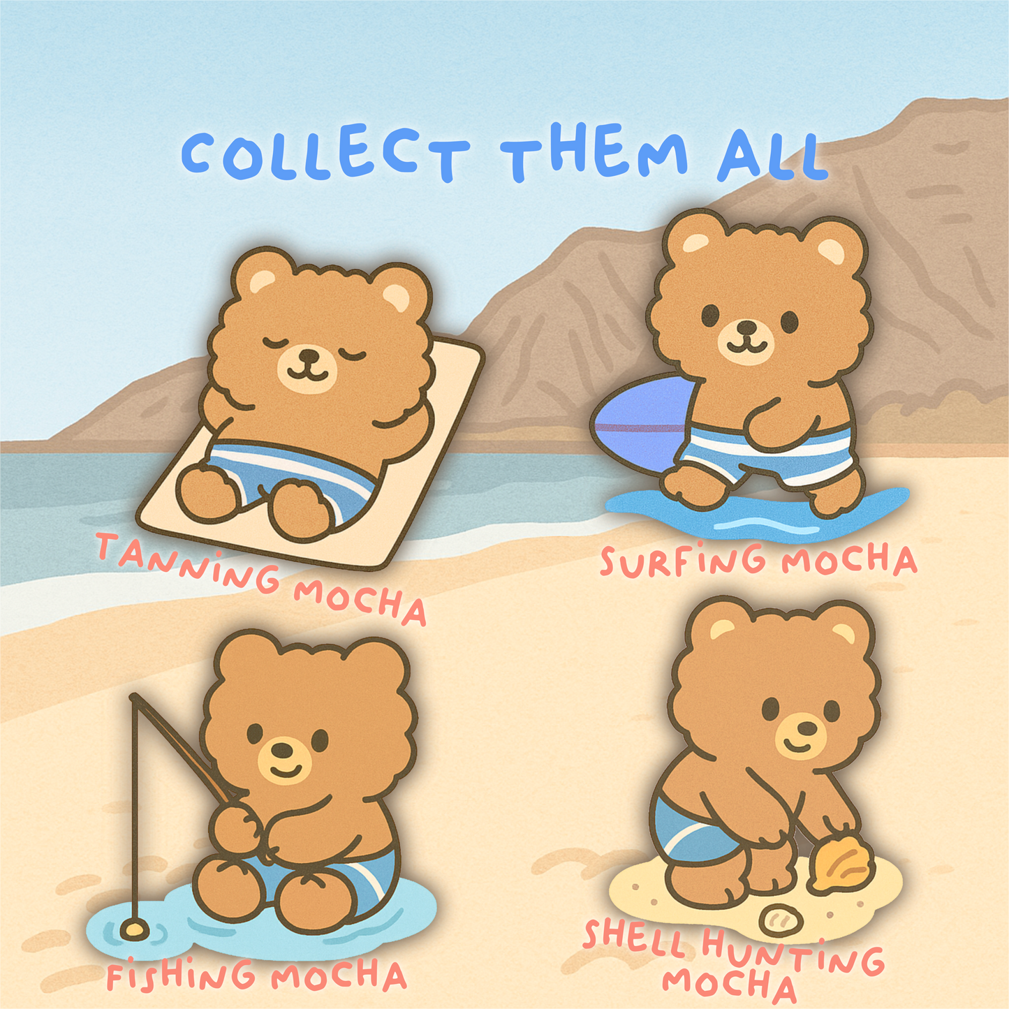 Mocha Bear Blind Keychains – Day at the Beach Series